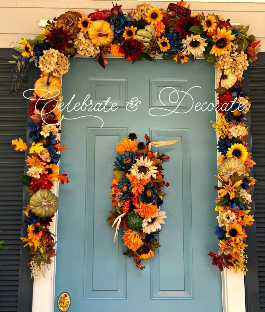 Fall decorated front door
