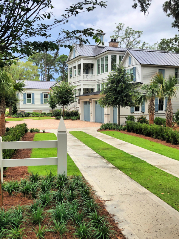 Looking down the driveway of a low country coastal home