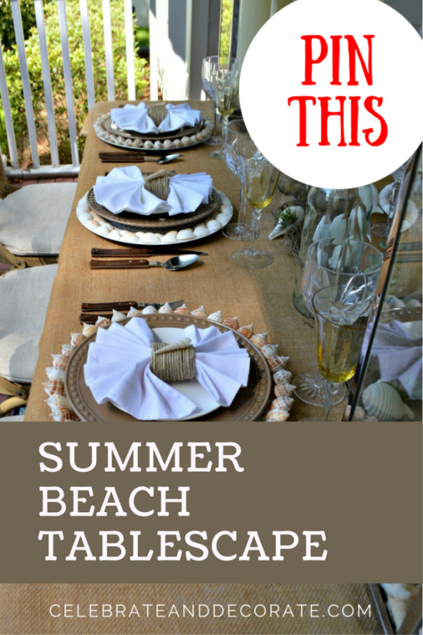 coastal tablescape for summer with burlap and
