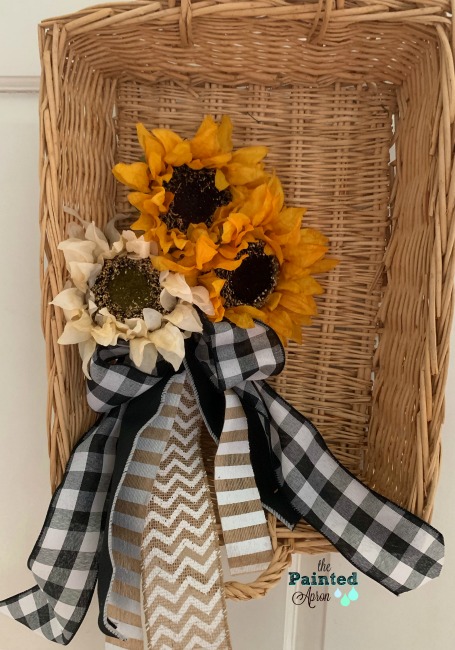 Sunflowers in a basket to hang on a front door