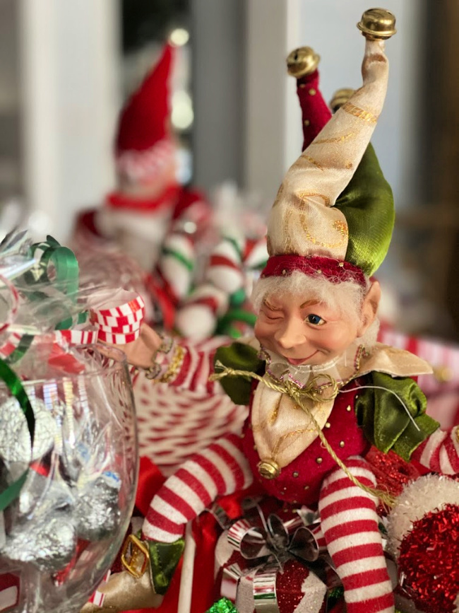 Silly elf as part of a christmas centerpiece