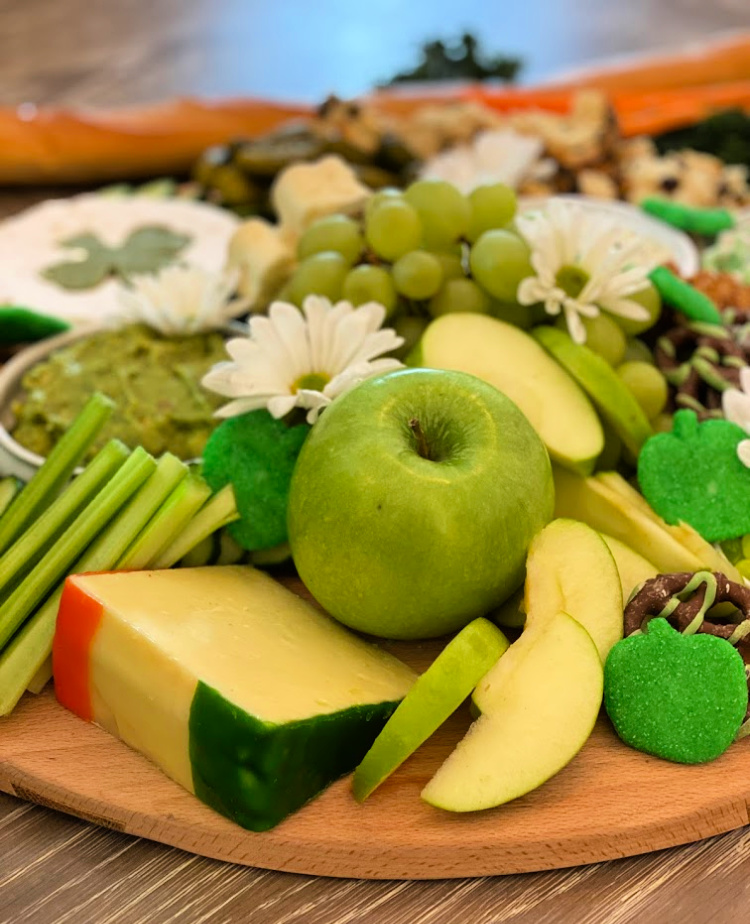 St. Patrick's Day grazing board with green foods