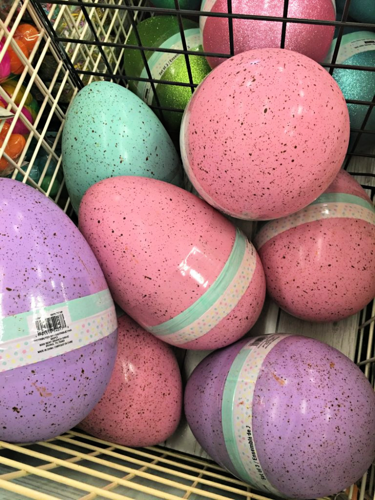 A bin of oversized plastic easter eggs at Michael's 
Extra large easter eggs