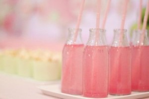 pink lemonade in cute little bottles with straws for little girls for a party