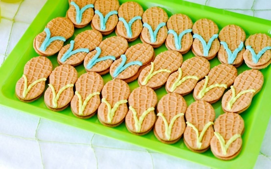 pool party food, flip flop nutter butter cookies