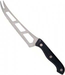 Open blade cheese knife for using with a soft cheese like brie or camembert.