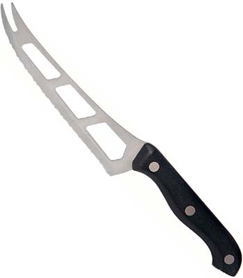Open blade cheese knife for using with a soft cheese like brie or camembert.