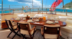 Dinner on a luxury sailboat. Sailboat charter for cruise and dinner.