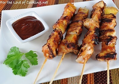 Barbecue chicken skewers with pineapple could be served over rice.