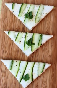 Open face cucumber sandwiches for a tea party