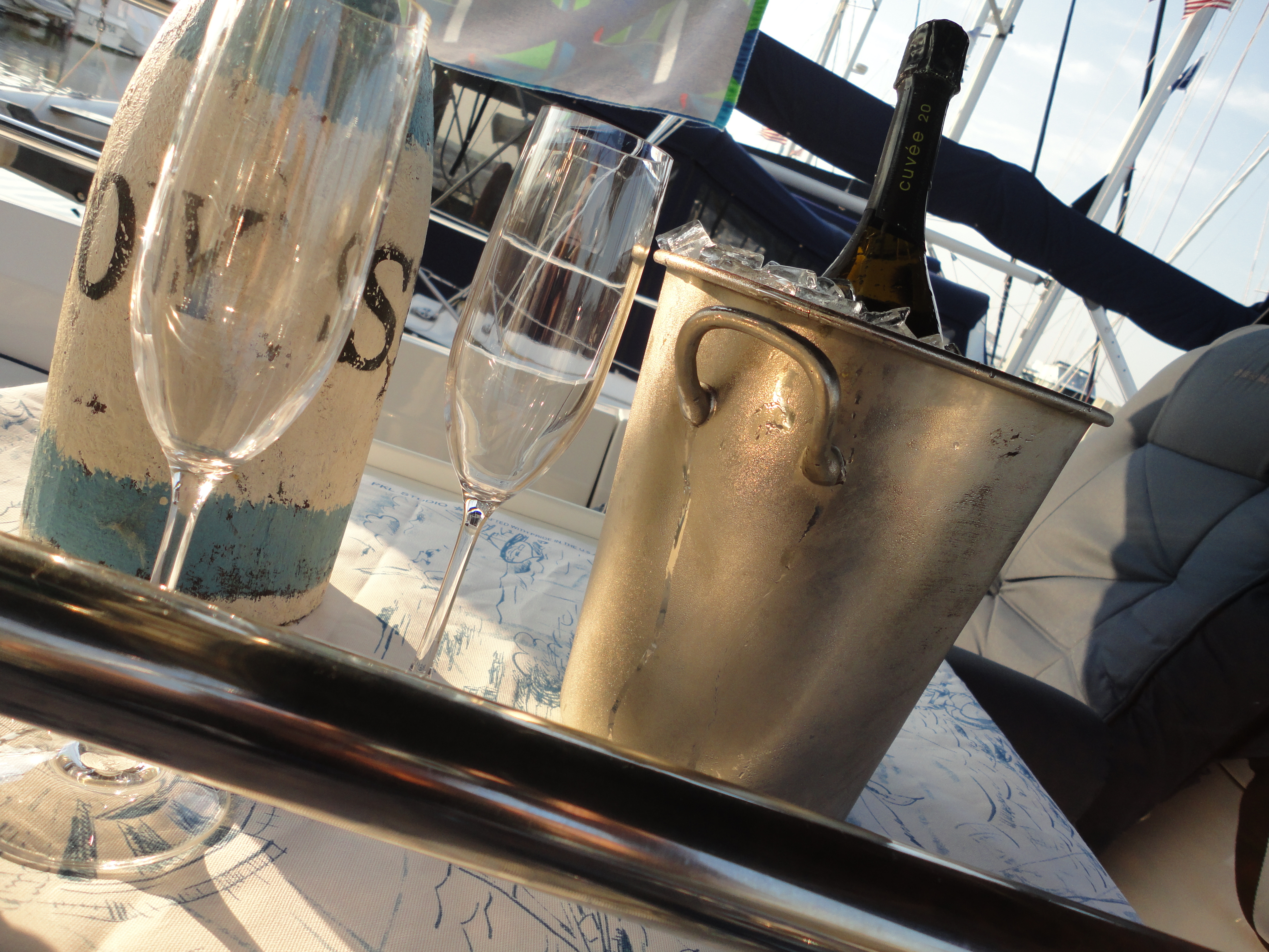 Champagne chilling on the sailboat prior to dinner.