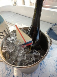 Champagne on ice with sailboat