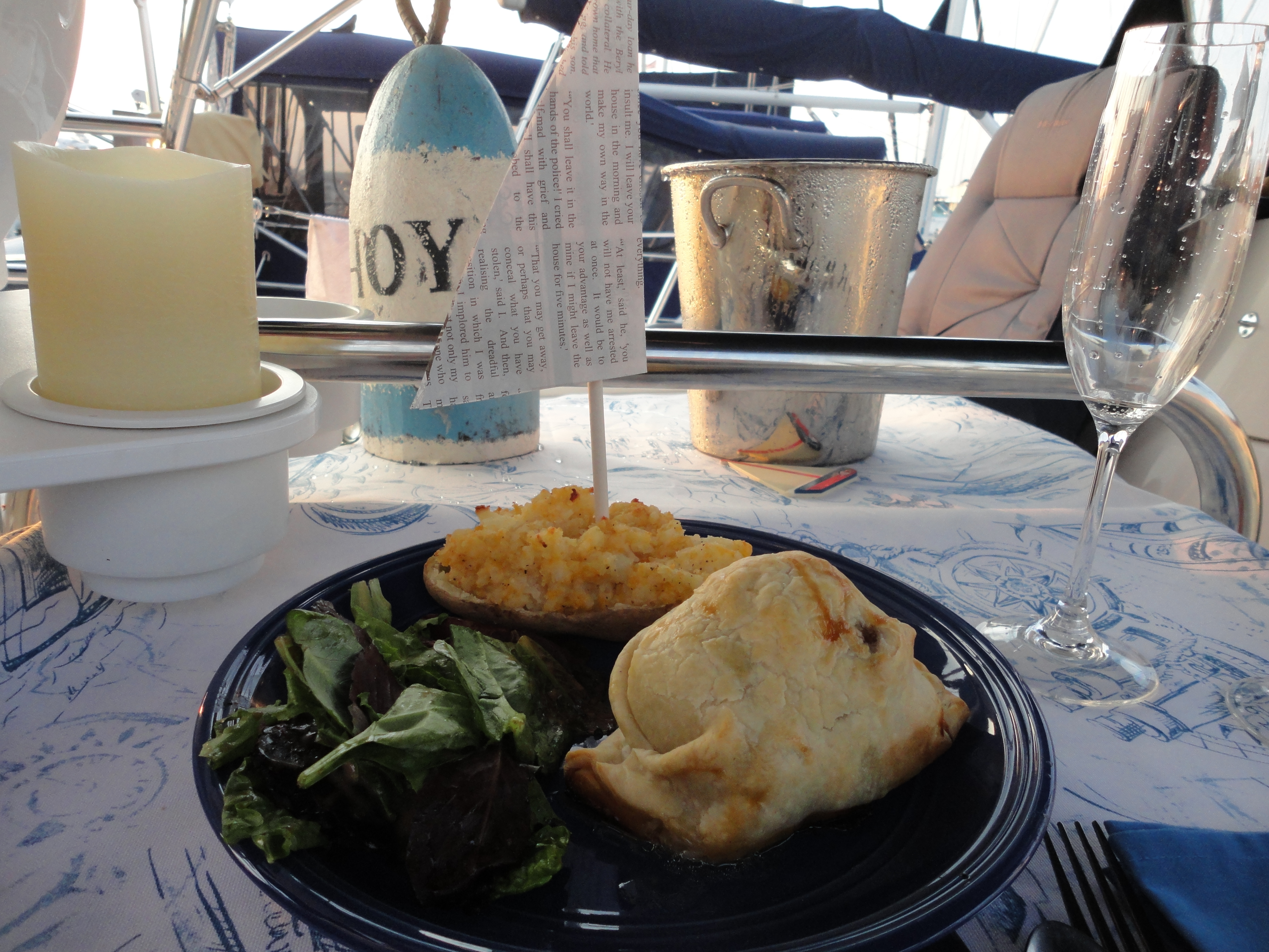 Individual Beef Wellington Dinner on a sailboat.