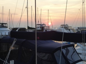 Sunset over the boats at the Yacht Club