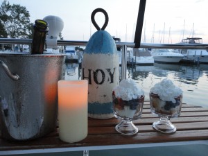 Champagne, fruit shortcakes desserts and candlelight at the Yacht Club.