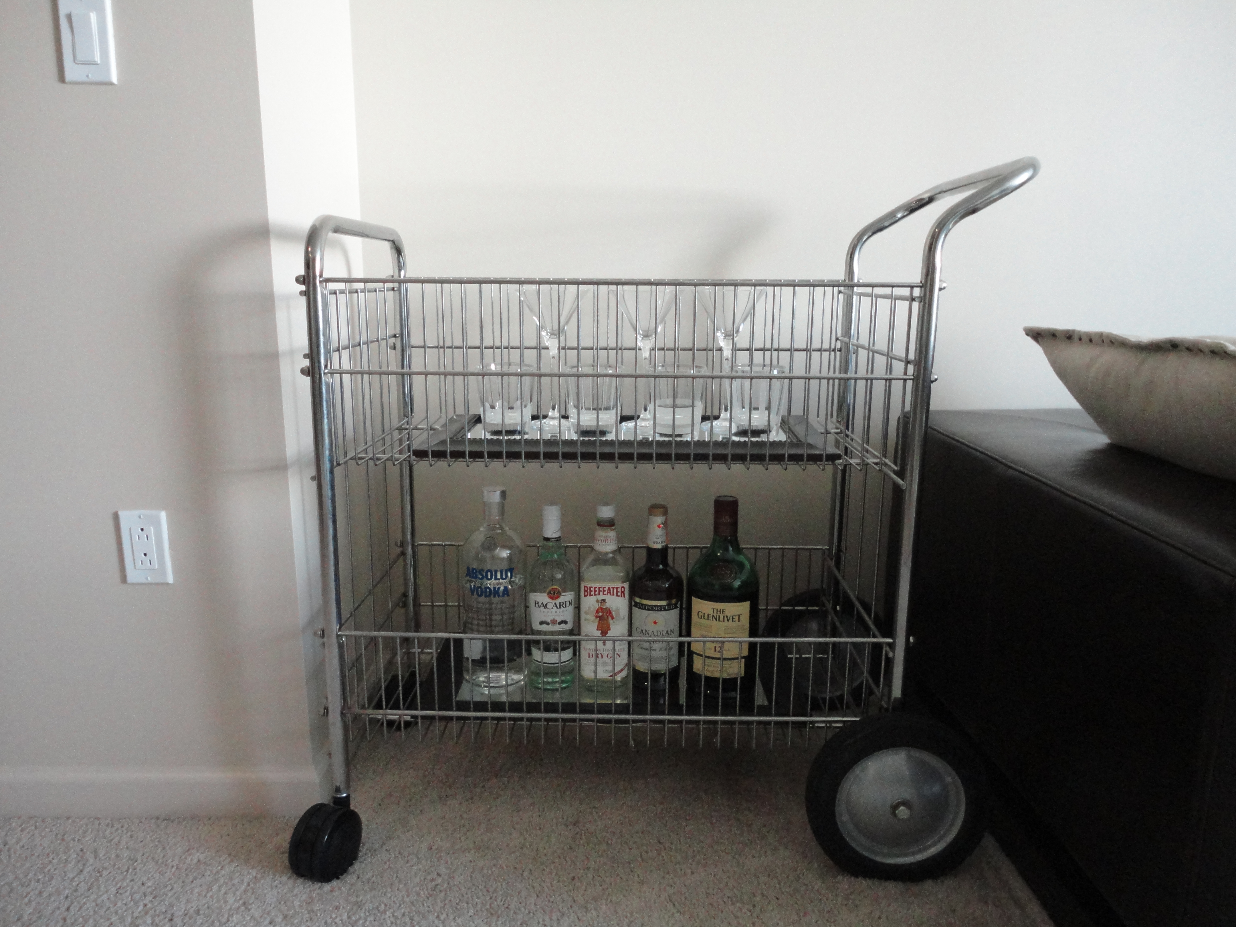 Office mail cart turned into a bar cart