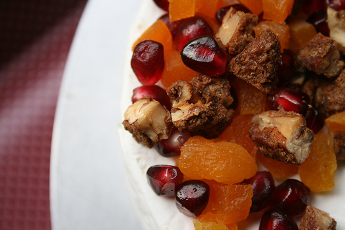 Brie with pomegranate, apricots and chipoltle candied pecans