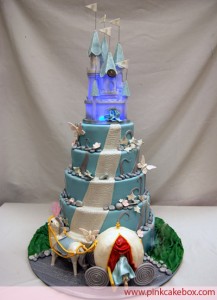 Cinderella wedding cake with castle on the top of the cake