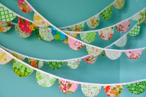 Cute fabric banner or garland out of floral fabrics