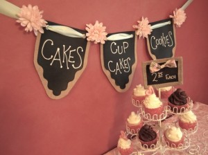 Desert party banner, chalkboard paint idea on burlap with ribbon for a party.
