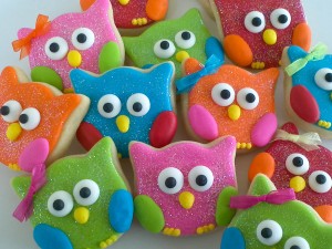 cute owl cookies with Jordan almonds for wings