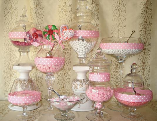 Pink and White Candy Buffet for Wedding Favors