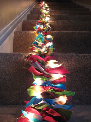 Christmas ribbon garland with lights for the holidays