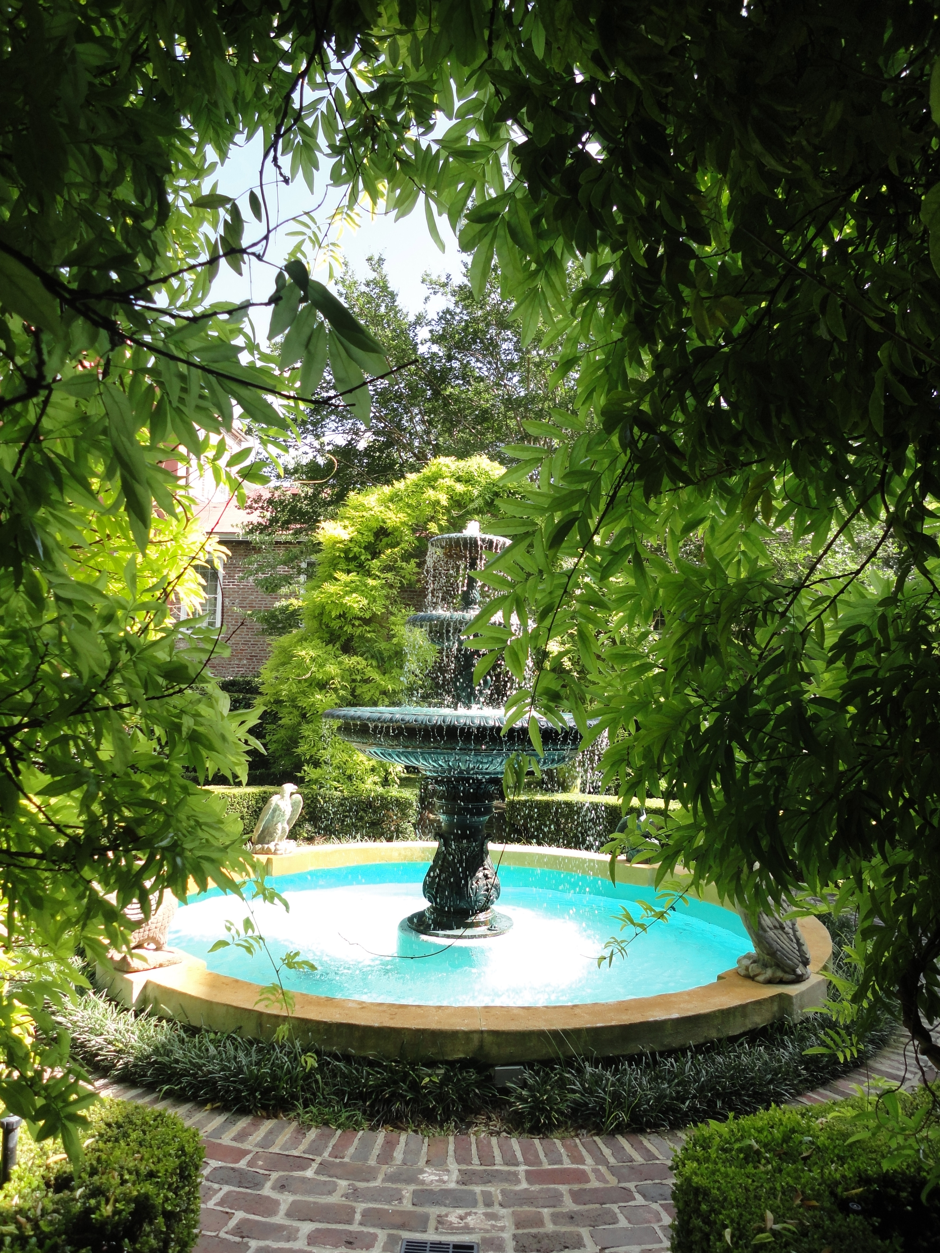 Lovely fountain with pool in a courtyard garden in Charleston