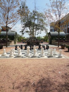 Giant oversized chessboard for you to actually play in the park