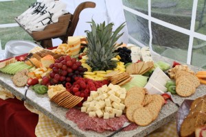 Fruit, cheese and cracker display for a Sunday Brunch