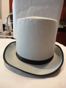 Gray inexpensive costume top hat from Party City