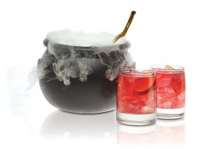 Halloween punch recipes served in a witch's cauldron