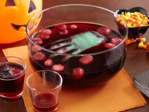 Ice hand floating in Halloween Punch