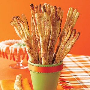 Breadstick broomsticks for Halloween party food