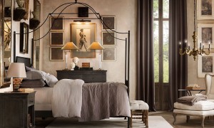 Metal campaign canopy bed from Restoration Hardware