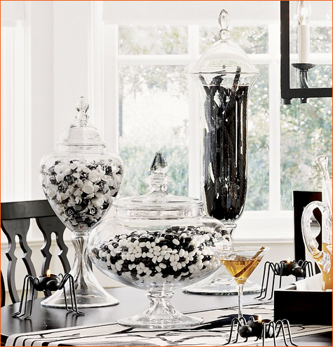 Black and white candy buffet for a formal event or a Halloween party