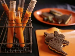 Carrot soup served in test tubes and ghost sandwiches