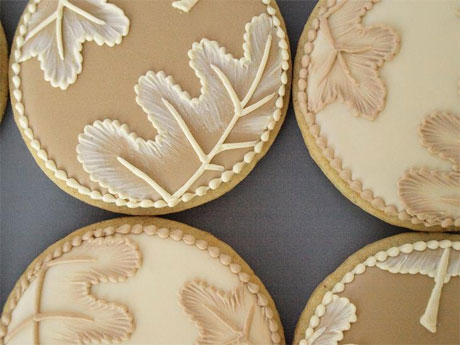 Brush embroidered autumn leaves cookies