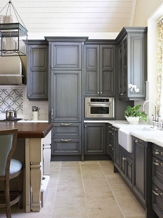 Gray painted kitchen cabinets