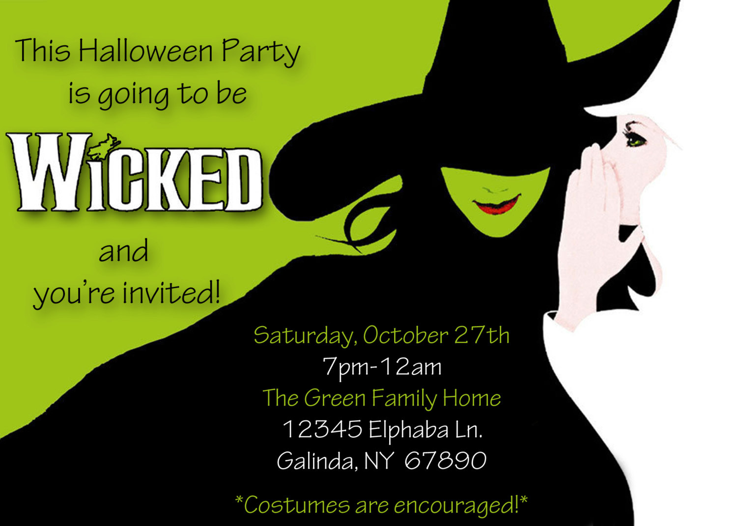 Wicked he musical party invitation