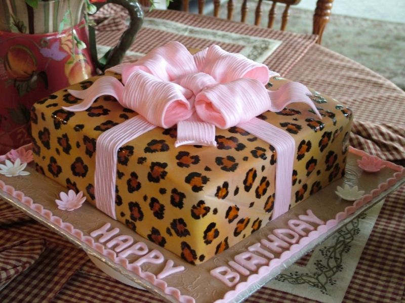 Leopard Print Cake With a Pink Bow