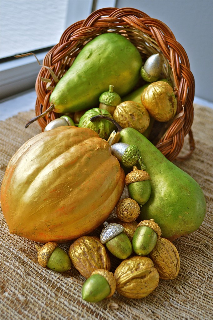 Cornucopia of gilded fruit for Thanksgiving