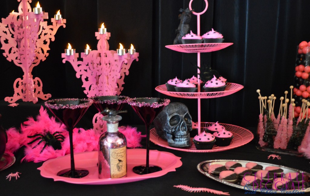 Pink and Black Dessert Table