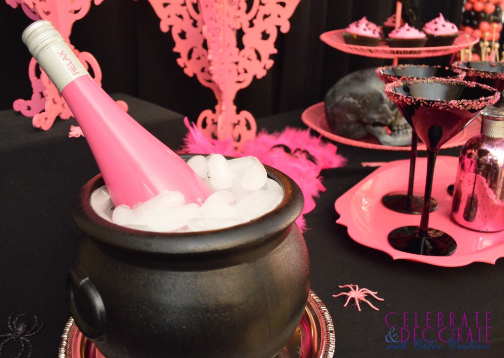 Pink and Black Halloween Party Table
