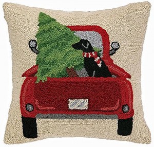 Back of the Red Truck Black Labrador Retriever Dog ,18" Hooked Wool Pillow