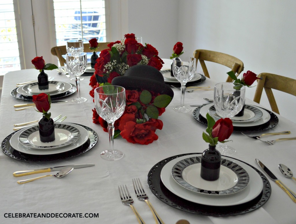 A Dinner Party Tablescape in Red, Black and White