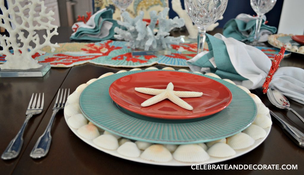 Coral and Turquoise tablescape