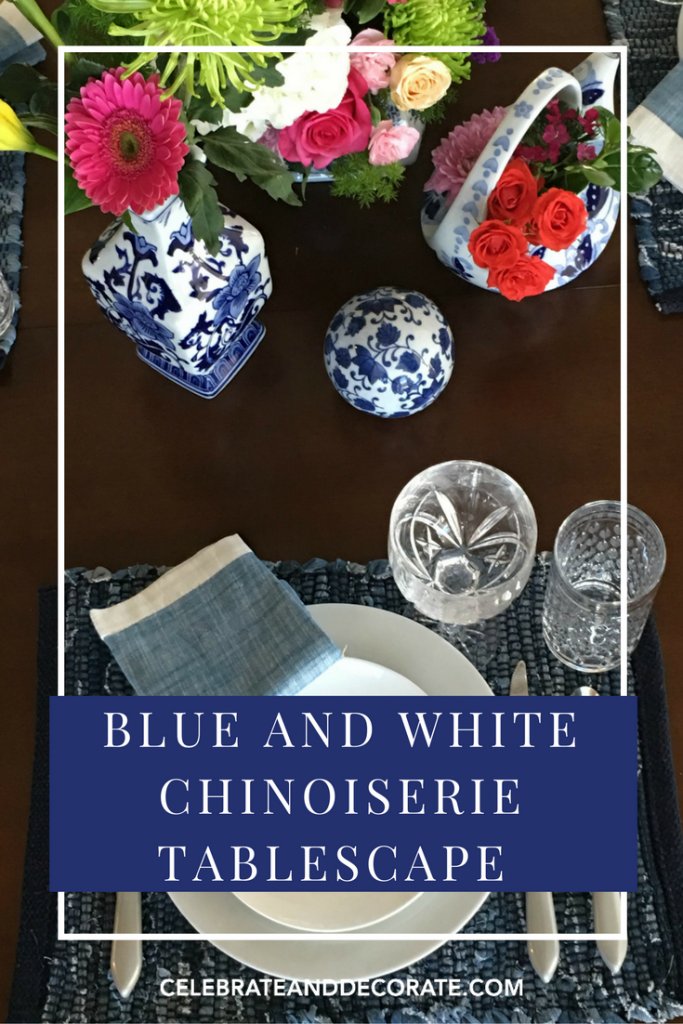 Blue and white chinoiserie tablescape