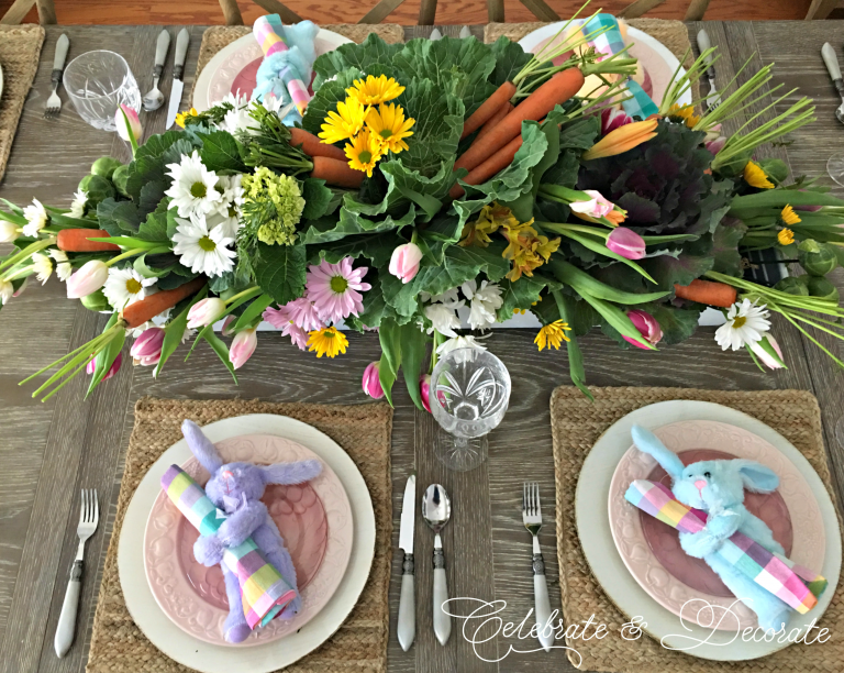 Carrots and  Cabbage and Tulips for a Spring Tablescape