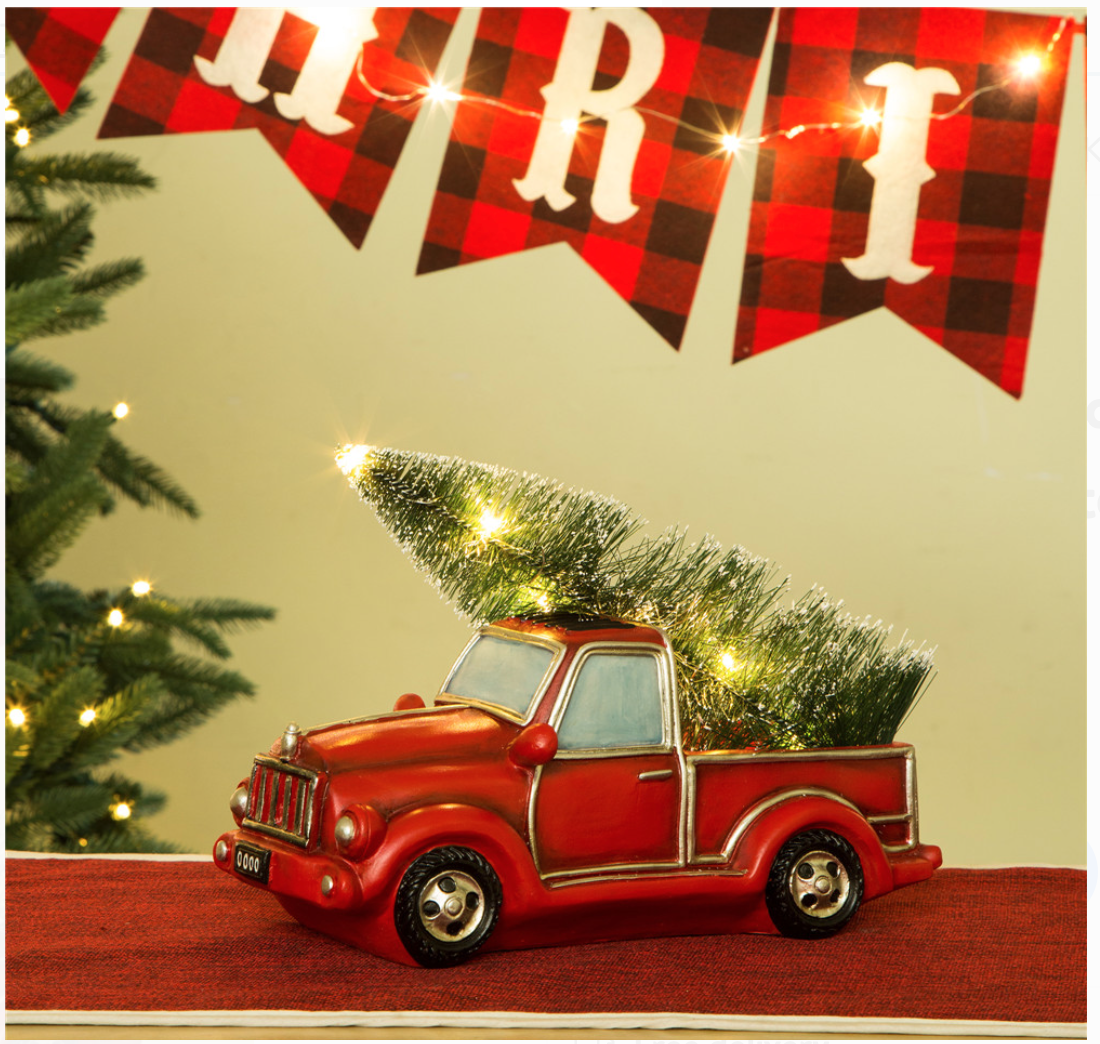 Vintage Red Truck With Christmas Tree Celebrate And Decorate
